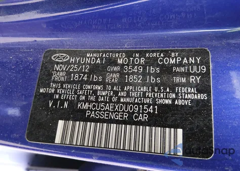 2013 Hyundai Accent Se z USA, uszkodzony, nr VIN KMHCU5AEXDU091541